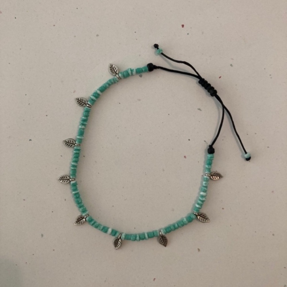 Turquoise Beaded Leaf Charm Anklet